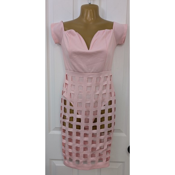 Auditions Dresses & Skirts - Auditions Spandex Bodycon Dress V neck Cut out Body suit Sz S Pink